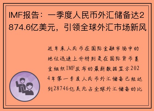 IMF报告：一季度人民币外汇储备达2874.6亿美元，引领全球外汇市场新风向